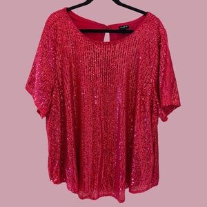 NWT Torrid 3x Red Sequin Short Sleeve Dressy Top